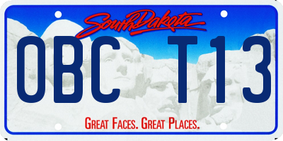 SD license plate 0BCT13