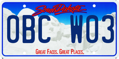 SD license plate 0BCW03