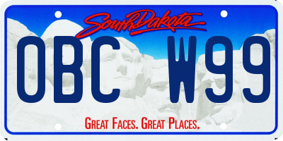 SD license plate 0BCW99