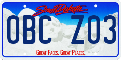 SD license plate 0BCZ03