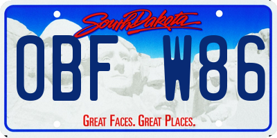 SD license plate 0BFW86