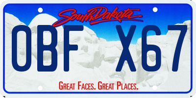 SD license plate 0BFX67