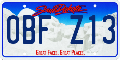 SD license plate 0BFZ13