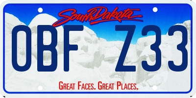 SD license plate 0BFZ33