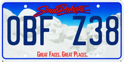 SD license plate 0BFZ38