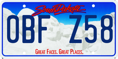 SD license plate 0BFZ58