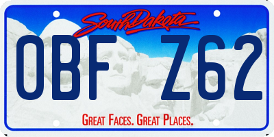 SD license plate 0BFZ62
