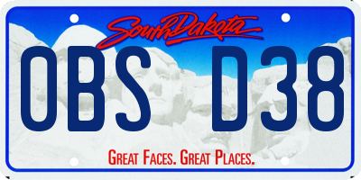 SD license plate 0BSD38