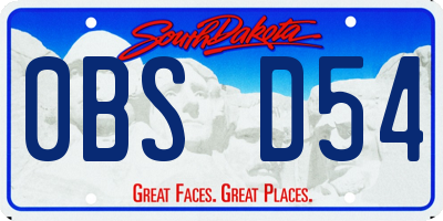 SD license plate 0BSD54