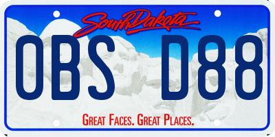 SD license plate 0BSD88