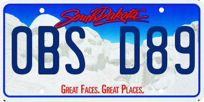 SD license plate 0BSD89
