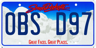 SD license plate 0BSD97
