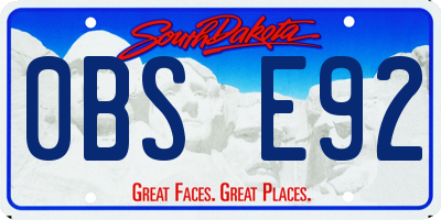 SD license plate 0BSE92