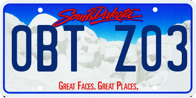 SD license plate 0BTZ03