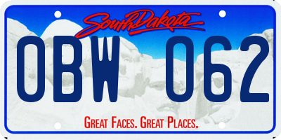 SD license plate 0BWO62