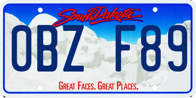 SD license plate 0BZF89