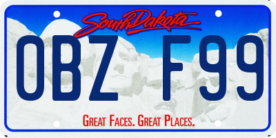 SD license plate 0BZF99