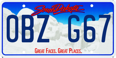 SD license plate 0BZG67