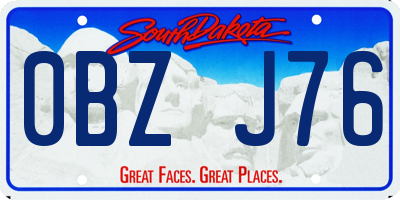 SD license plate 0BZJ76