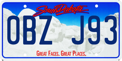 SD license plate 0BZJ93