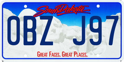 SD license plate 0BZJ97