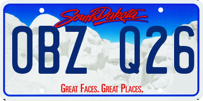 SD license plate 0BZQ26
