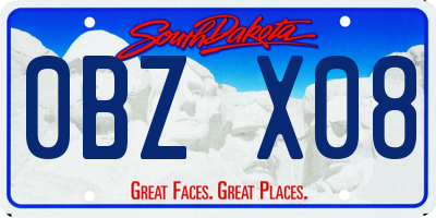 SD license plate 0BZX08