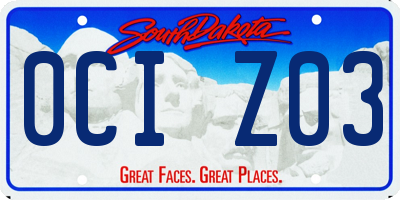 SD license plate 0CIZ03