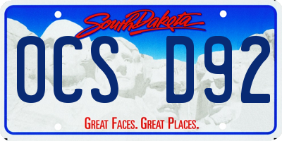 SD license plate 0CSD92