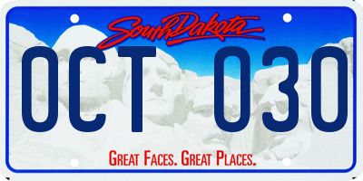 SD license plate 0CTO30