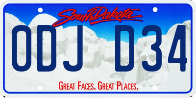 SD license plate 0DJD34