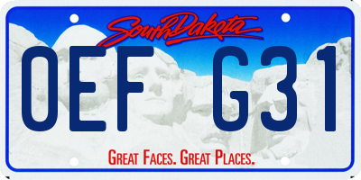 SD license plate 0EFG31