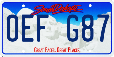 SD license plate 0EFG87