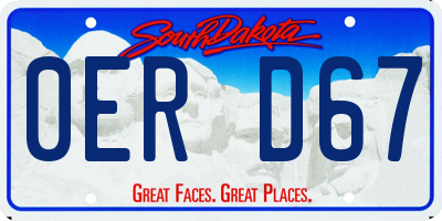 SD license plate 0ERD67