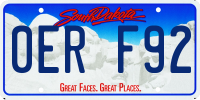 SD license plate 0ERF92