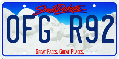 SD license plate 0FGR92
