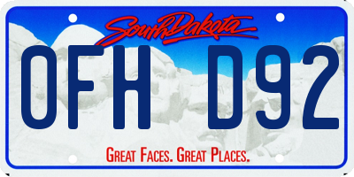 SD license plate 0FHD92