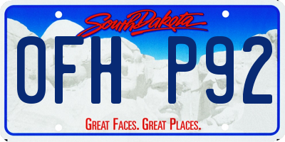 SD license plate 0FHP92