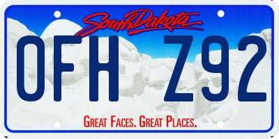 SD license plate 0FHZ92