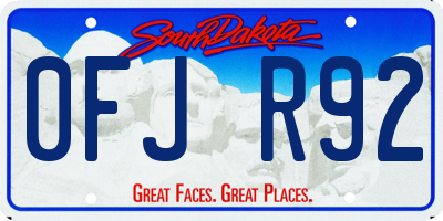 SD license plate 0FJR92