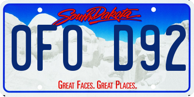 SD license plate 0FOD92