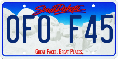 SD license plate 0FOF45