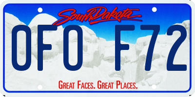 SD license plate 0FOF72