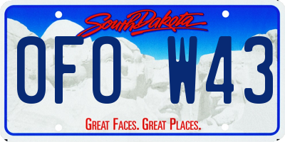 SD license plate 0FOW43