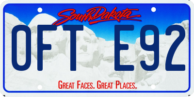 SD license plate 0FTE92