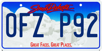 SD license plate 0FZP92