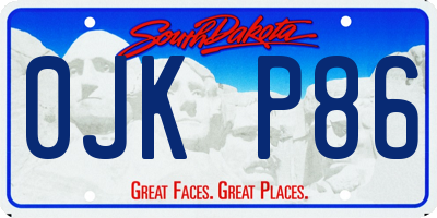 SD license plate 0JKP86