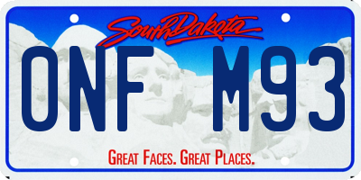 SD license plate 0NFM93