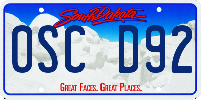 SD license plate 0SCD92