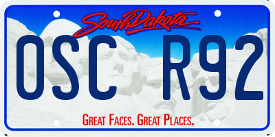 SD license plate 0SCR92
